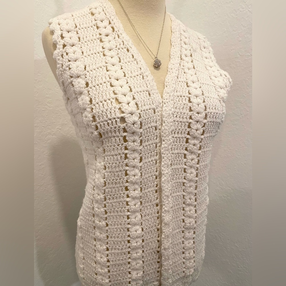 White Crochet Sleeveless Cardigan